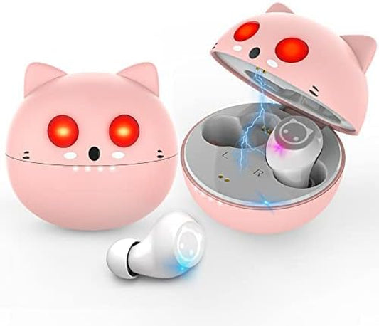 Pink Wireless Earbuds Bluetooth 5.0 in Ear Headphones, Cute Kitycat Earphones with Microphone Bass Sounds 32H Cyclic Playtime IPX5 Waterproof Touch Control Headset for Women Girls