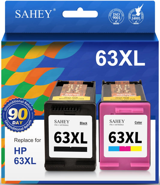 63Xl Ink Cartridge for HP 63 Ink Cartridges Black and Tri-Color for HP Officejet 3830 4650 5255 5258 4655 5252 Envy 4520 4512 Printer (2 Pack)