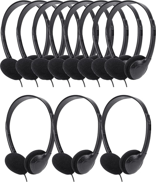 Bulk Headphones Classroom 12 Packs Kids Wired Student Earphones for School (12Pcs Black Headphones in Individual Bags)