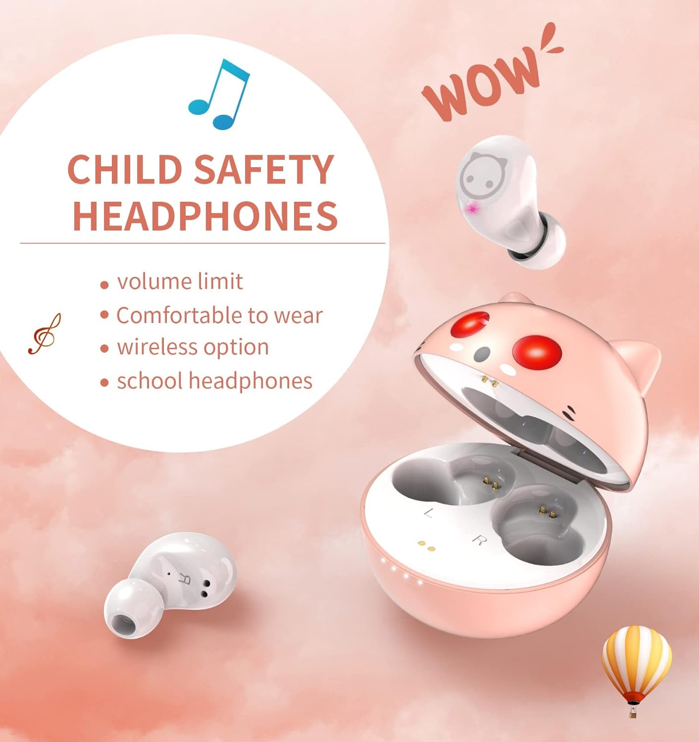 Pink Wireless Earbuds Bluetooth 5.0 in Ear Headphones, Cute Kitycat Earphones with Microphone Bass Sounds 32H Cyclic Playtime IPX5 Waterproof Touch Control Headset for Women Girls