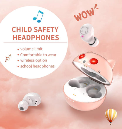 Pink Wireless Earbuds Bluetooth 5.0 in Ear Headphones, Cute Kitycat Earphones with Microphone Bass Sounds 32H Cyclic Playtime IPX5 Waterproof Touch Control Headset for Women Girls